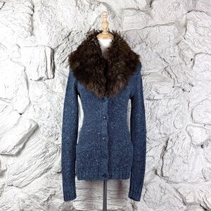 Ralph Lauren Black Label Shearling Collar Cardigan Sweater Slate Mélange | M